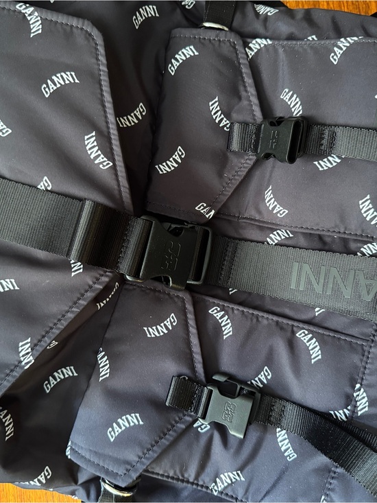 Ganni Re-Tech Recycled Nylon Backpack with All-Over Logo
